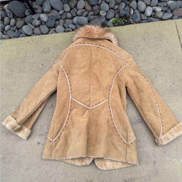 Guess Suede Tan Teddy Jacket with Faux Fur Trim - Picture 2 of 4